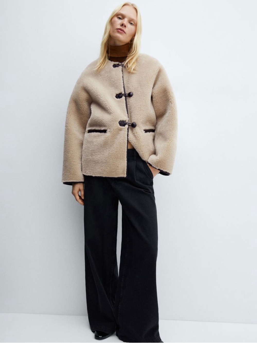 MANGO MNG Bethoven Faux Fur Coat Tan Black Size XS